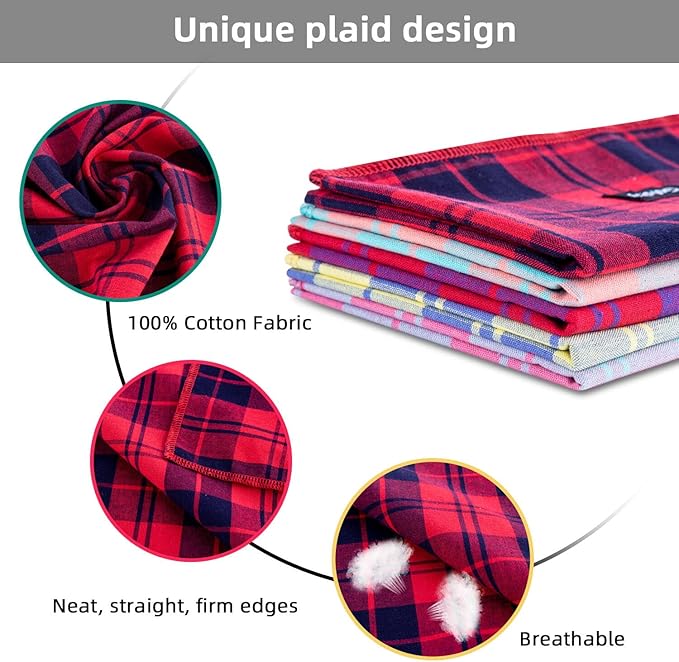 Spring Dog Bandana Small-Dog Scarf Vibrant Color Pink Green Plaid Printing Adjustable Bib Handkerchief Accessories for Small Dogs Cats (S)
