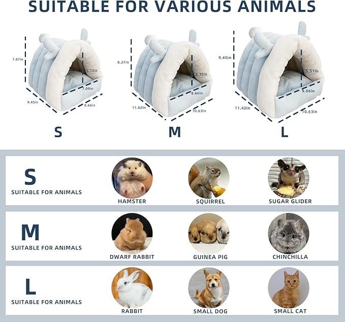 Guinea Pig Hideout, Warm Bed for Guinea Pig,Rabbits, Chinchillas, Guinea Pig Bed, Cozy Small Animal Winter Shelter (Blue, Small)