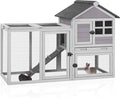Aivituvin 51.6''L Rabbit Hutch Outdoor Chicken Coop Indoor Bunny Cage with Run,Guinea Pig House Pull Out Upper Tray 51.6" L x 25.2" W x 36.2" H (Grey)