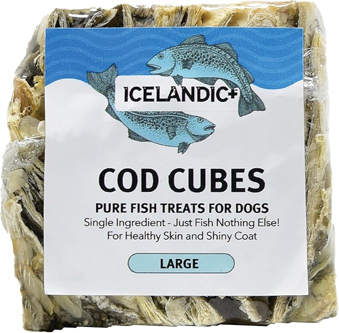 Icelandic+ Cod Cube - Large 2" Cod Skin Dog Treat, Pure Wild- Caught Air-Dried Fish, Single Ingredient Snack, Pet Chew, Just The Fish Nothing Else