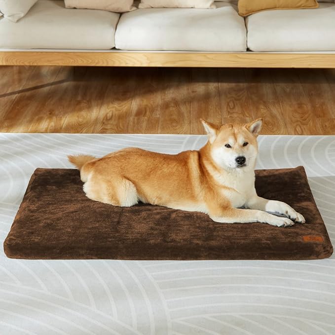 LIORCE Dog Crate Pad - Dog Bed Large Sized Dogs with Removable Washable Cover and Waterproof Lining - Memory Foam Pet Bed for Crate - Reversible Kennel Mat (Cool & Warm), 36-inch, Brown
