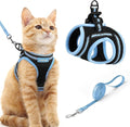 rabbitgoo Cat Harness and Leash Set for Walking Escape Proof, Adjustable Soft Kittens Vest with Reflective Strip for Cats, Comfortable Outdoor Vest, Black & Light Blue, M
