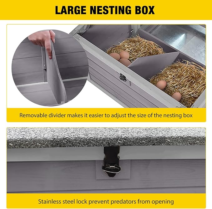 Wooden Chicken Coop, Large Chicken Tractor with Wheels, Weatherproof Hen House with Nest Box and Removable Tray, Mobile Poultry Hutch for 2-4 Chickens, Rabbits & Ducks (Grey)
