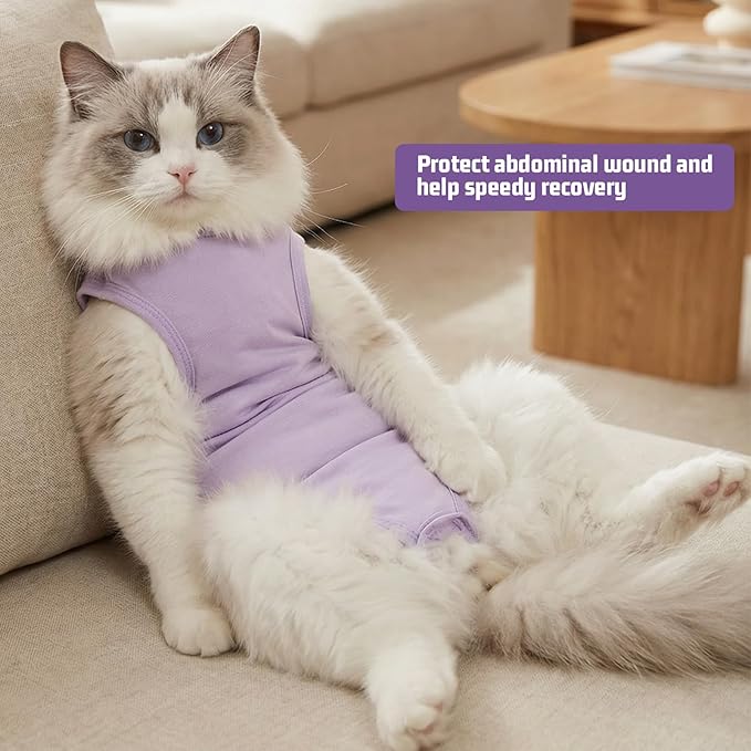 Cat Recovery Suit - Soft and Breathable Cat Onesie for Neuter Surgical, Abdominal Wounds or Skin Diseases, Cats Surgery Suit Cone of Shame Alternative Anti Licking