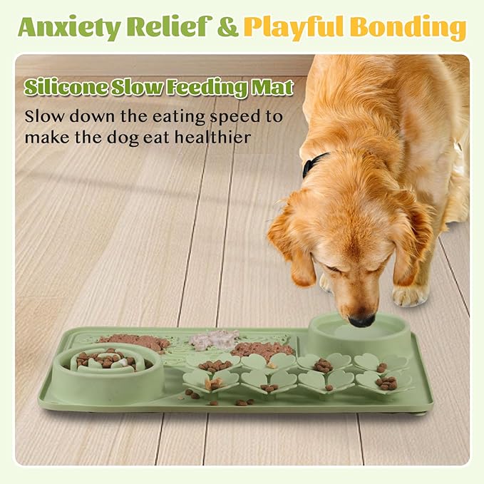 Silicone Lick Mat for Dogs & Cats – Slow Feeder Dog Bowl, Non-Slip Licking Mat for Large & Small Breeds, Puzzle Feeder & Snuffle Mat for Fast Eaters, Interactive Pet Food Mat with Measuring Spoon
