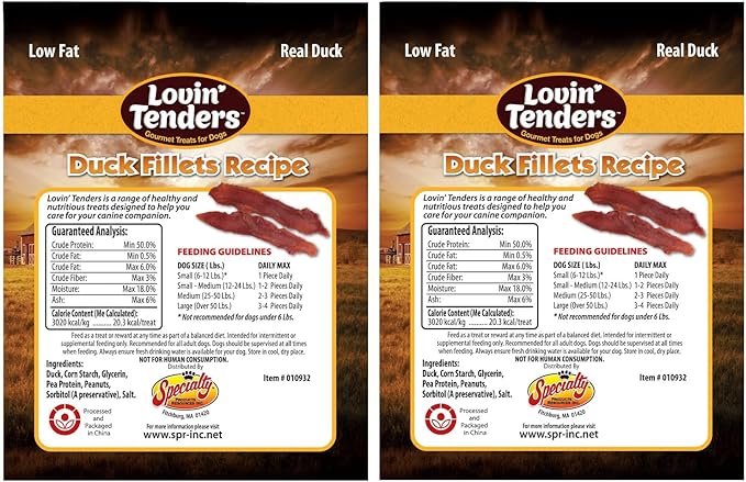 Lovin Tenders Duck Jerky Fillets Dog Treats (2 Pack - 7 oz per Pack)