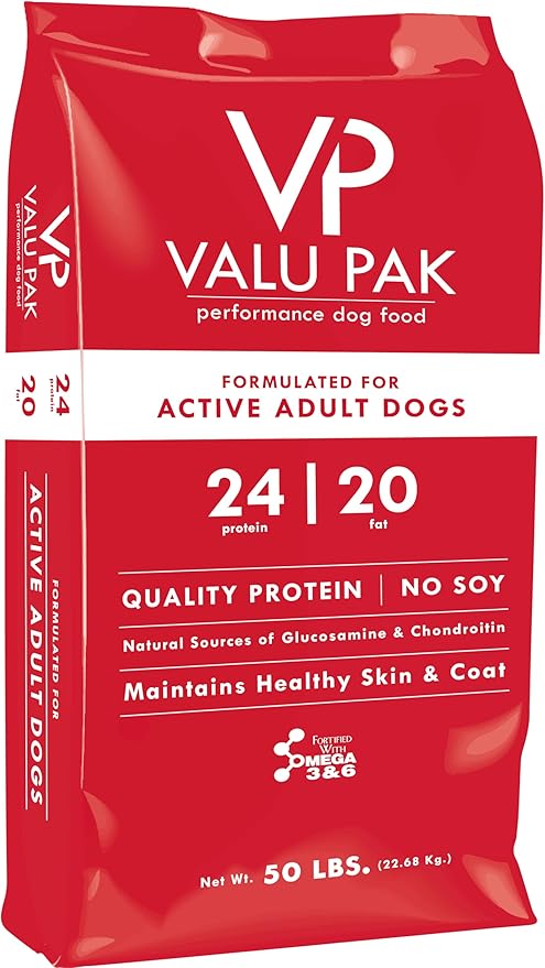 Valu-Pak Free 24-20 Peformance Dog Food, Active Adult Dogs, Soy Free, Glucosamine & Chondroitin, 50lbs