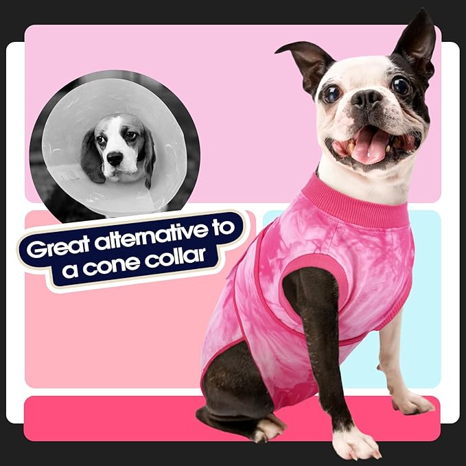 FUAMEY Surgery Recovery Suit for Small Dogs Cats,Dog Surgery Suit Female Spay Male Dogs Neuter Recovery Shirt Dog Onesie Anti Licking Abdominal Wounds Pet Bodysuit Skin Conditions Rose Dye S