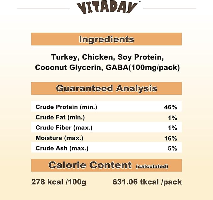 VITADAY Soft Dog Treats, Calming Chews for Dogs, Training Dog Treats for Medium Dogs, Turkey Recipe with GABA, Stick, 8 oz
