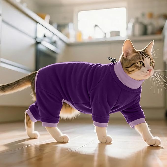 PUMYPOREITY Cat Hair Sticky Shirt – Breathable & Lightweight, Reduces Shedding Fur Pajamas, Prevents Licking Wounds After Surgery, Purple, L