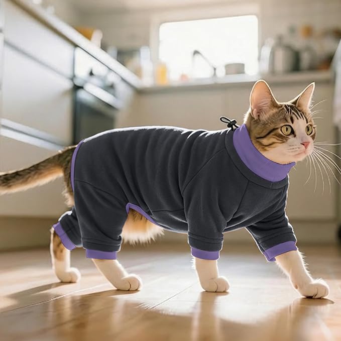 PUMYPOREITY Sticky Hair Cat Clothes, Prevent Hair Loss Cat Pajamas, Soft Cat Sweaters for Cats Only, Cat Hair Sticky Onesie, Cat Recovery Suit After Surgery, Black, M