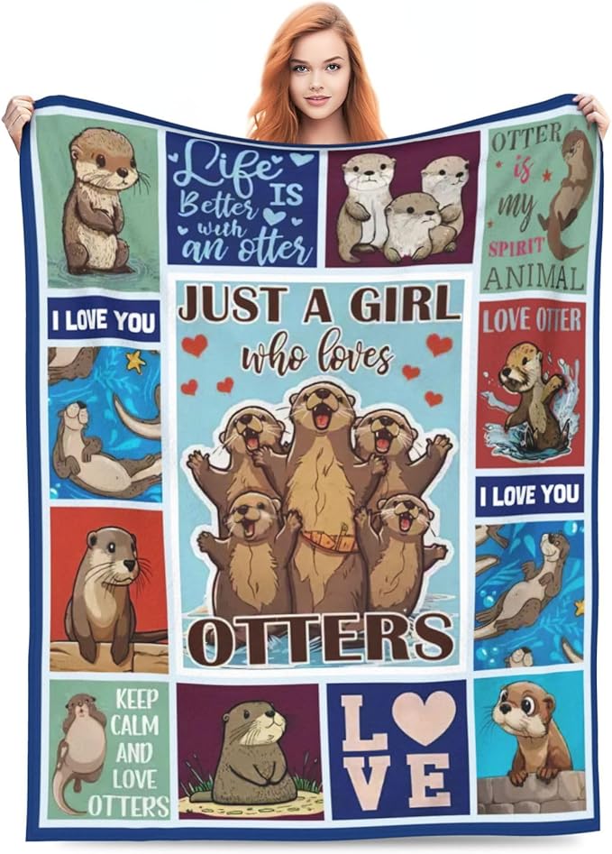 SweetFox Just A Girl Who Loves Otters Blanket, Otter Decor Throw Blanket Gifts for Girls Boys Lovers Super Warm Soft Plush Fleece Flannel Winter Bedding Blankets for Kids Adults Men Women 80"X60"