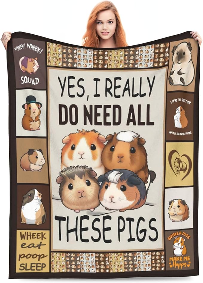 Guinea Pig Blanket Decor Throw Blankets Fleece Flannel Plush Lightweight Bedding Guinea Pig Stuff Gifts for Boys Girls Men Women Kids for Couch Sofa Bed 60"X50"