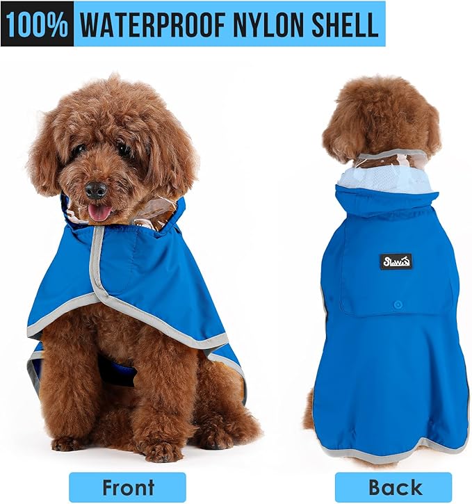 Lukovee Dog Raincoat, Adjustable Dog Rain Jacket with Clear Hooded Double Layer for Large Medium Small Dogs Puppies, Waterproof Rain Coat Poncho with Reflective Storage Pocket & Rim (BL,3XL)