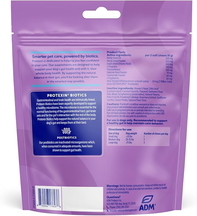 Protexin Daily Care Gut+ Calming | 60 Dog Chews, Trout and Kale Flavor Dog Supplement | Probiotics for Dogs, Dog Postbiotics