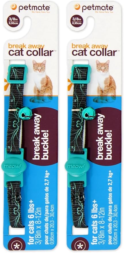 Petmate Cat Swirls Collar, Teal, 8-12" (Pack of 2)