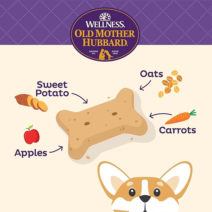 Old Mother Hubbard Wellness Just Vegg'n Dog Biscuits, Natural, Training Treats, Sweat Potato, Oats, Apples & Carrots Flavor, Small Size, (3.3 Pound Bag)