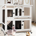 2 Story Large Rabbit Hutch Indoor with 2 Deeper Pull-Out Trays, Wooden Rabbit Cage with 4 Lockable Wheels, Ramp, Chew-Anti Metal Strip for Rabbit, (47" L x 18" W x 42" H)