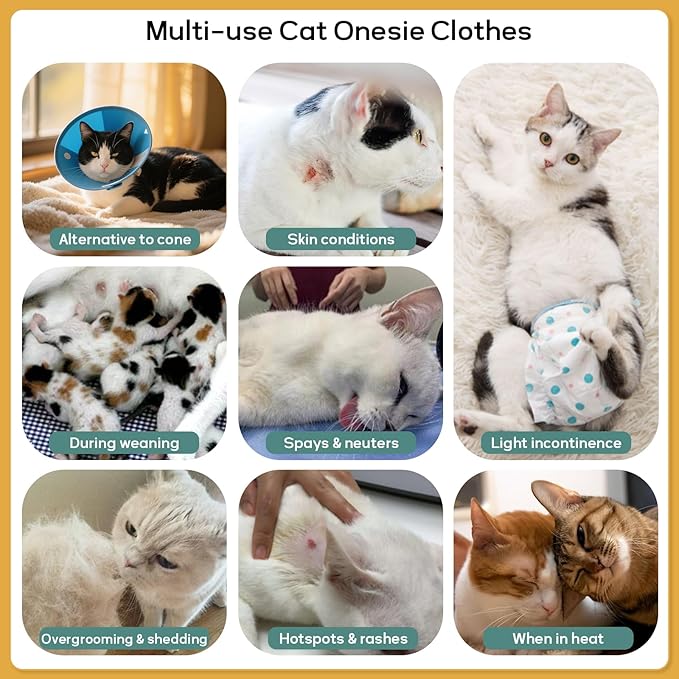 QBLEEV Cat Recovery Suit for Post Surgery, Spay Neuter Suit for Cats, Soft Stretchy Cotton Cat Onesie for Skin Diseases, Anti-Lick Surgical Shirt Pajamas for Abdominal Wound, Kitten Cone Alternative