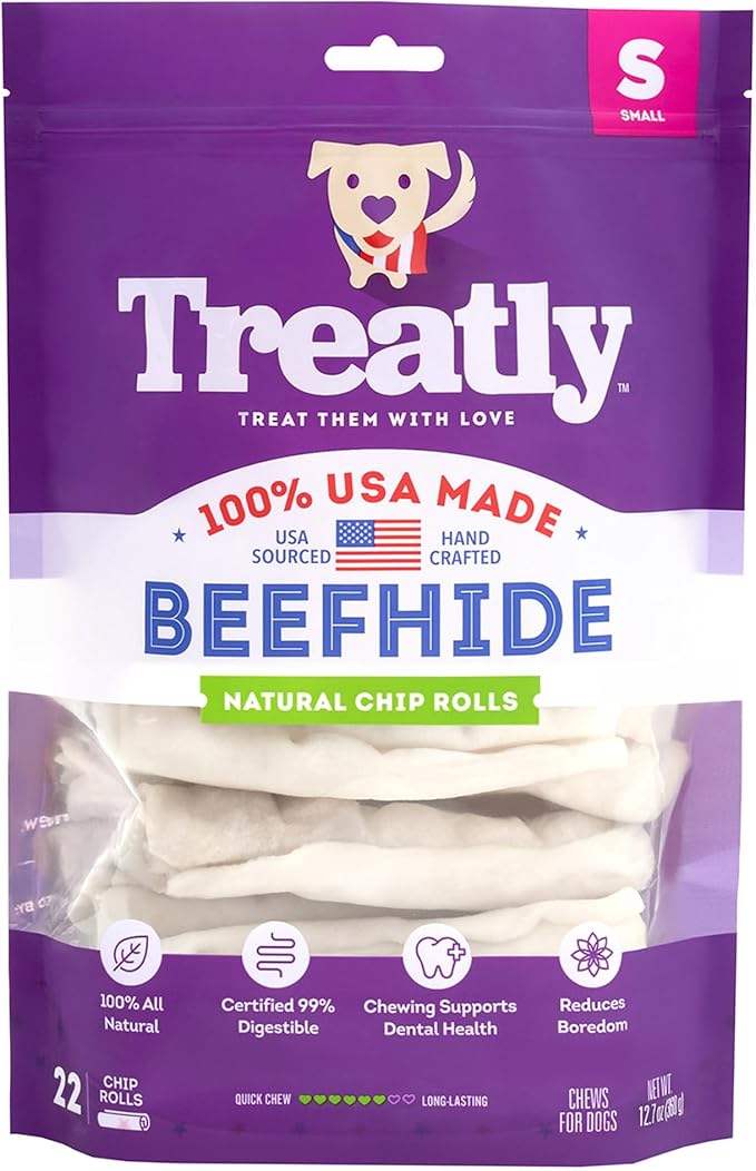 USA Beefhide Chip Rolls 5-6" Dog Chew Treats - Natural Flavor, 22 Count/1 Pack