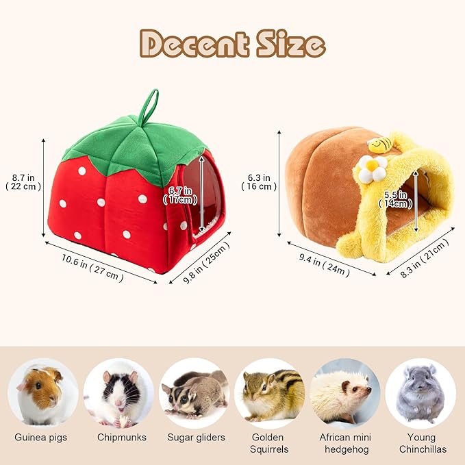 Avont 2 Pack Guinea Pig Bed House Hideout, Small Animal Hideaway Cage Accessories, Washable Sleeping Bed for Dwarf Rabbits Chinchillas Hamsters Hedgehogs Ferrets Bearded Dragons and Rats -Fruit