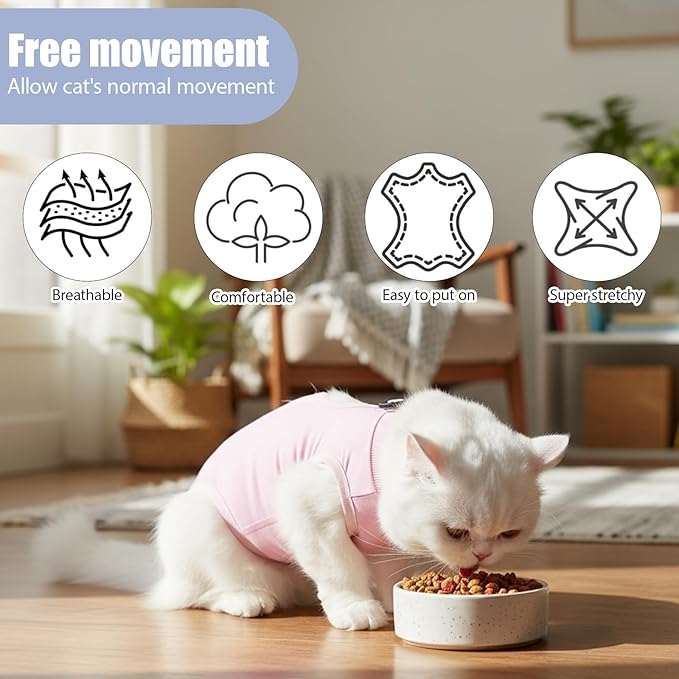 2-Pack Spay Suit for Female Cat, Cat Post Surgery Suit, Soft Recovery Garment, Breathable Fabric for Comfortable Healing