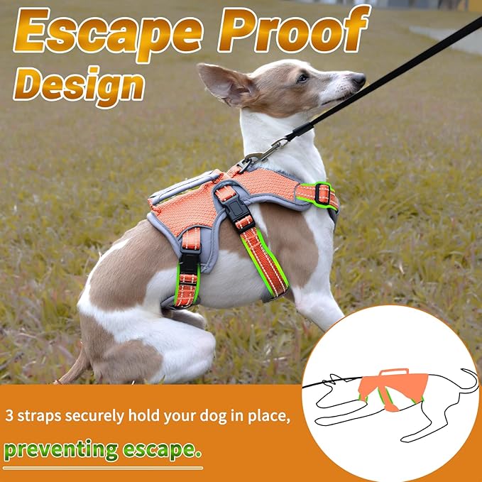 BELPRO Multi-Use Support Dog Harness, Escape Proof No Pull Reflective Adjustable Vest with Durable Handle, Dog Walking Harness for Big/Active Dogs (Orange, S)