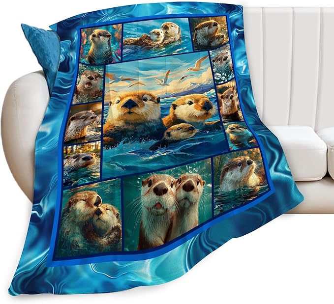 Otter Throw Blanket Otter Stuff Gifts for Kids Girls Boys Adults Women Men Soft Cozy Warm Plush Fluffy Fuzzy Fleece Blanket Decor 50''X60''