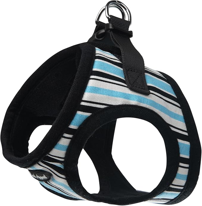 Bark Appeal Blue Stripe Step-in Dog Harness for XS to Small Sized Pets – Updated Sizing, Re-Measuring is Essential – Soft Vest Harness – Anti-Choke with Adjustable Strap & Heavy Duty Clip – S