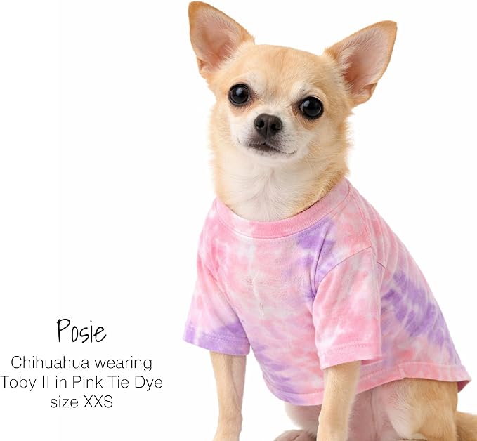 Toby II - The Perfect Tee, 3 Pack Short Sleeve Pet T-Shirt 100% Organic Cotton Tees Clothes for Small, Medium, Large Dogs, Pink Tie Dye, XX-Small (4-7 lbs)