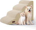 4-Step Dog Stairs and Ramp for Beds or Couches,Non-Slip Sturdy Pet Steps for Small Dogs and Cats,17.4" H,Beige