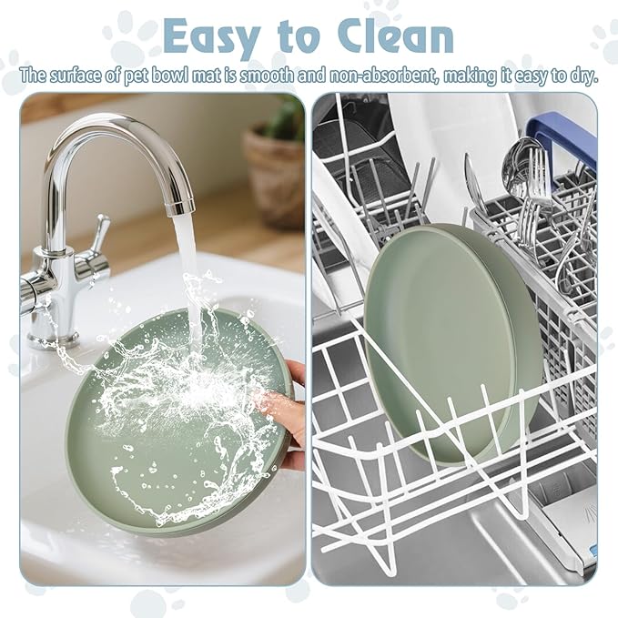 BNOSDM Silicone Dog Bowl Non-Slip Cat Food Plate 2 Pcs Flat Dog Bowls with Suction Cup Shallow Puppy Food and Water Dish for Small and Medium Pets (Gray Green)