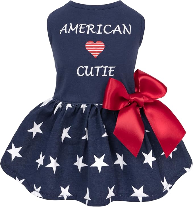 Fitwarm 100% Cotton 4th of July American Cutie Dog Clothes Memorial Day Dog Outfits Patriotic Dresses Doggie Dress Pet Cat Apparel Blue Large