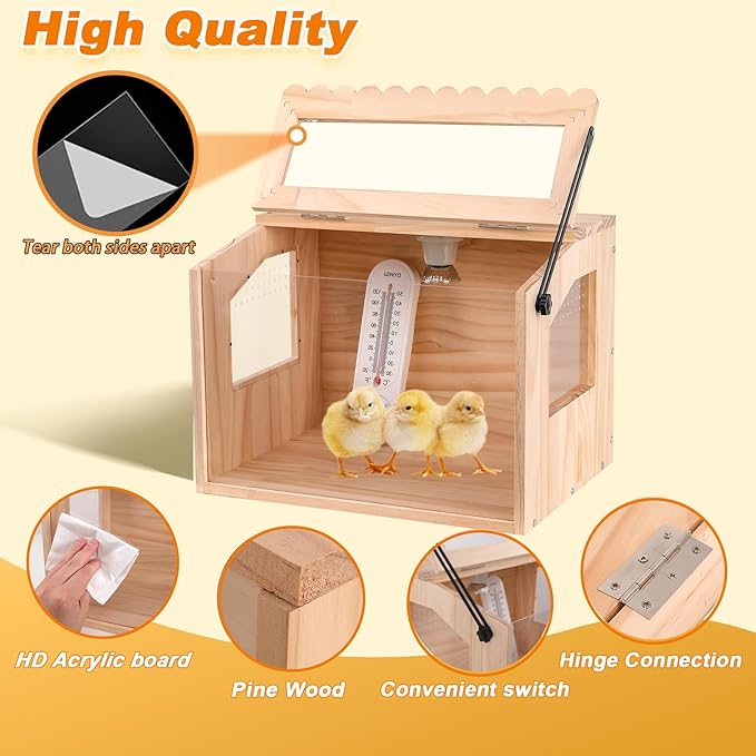 Chick Brooder Box, Brooder Box for Chicks, Pine,Quail Cage, Duck Brooder, Quail Cages, Ideal for Chicks, Ducks, Quails, Hamsters and Lizards,16'L x 12'W x 12'H