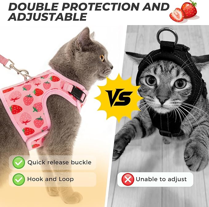 BINGPET Cat Harness and Leash Set Escape Proof, Fashionable Adjustable Mesh Harness for Walking, Soft Cute Breathable Easy Control Cat Vest for Kitten Puppy Small Medium Large Cats