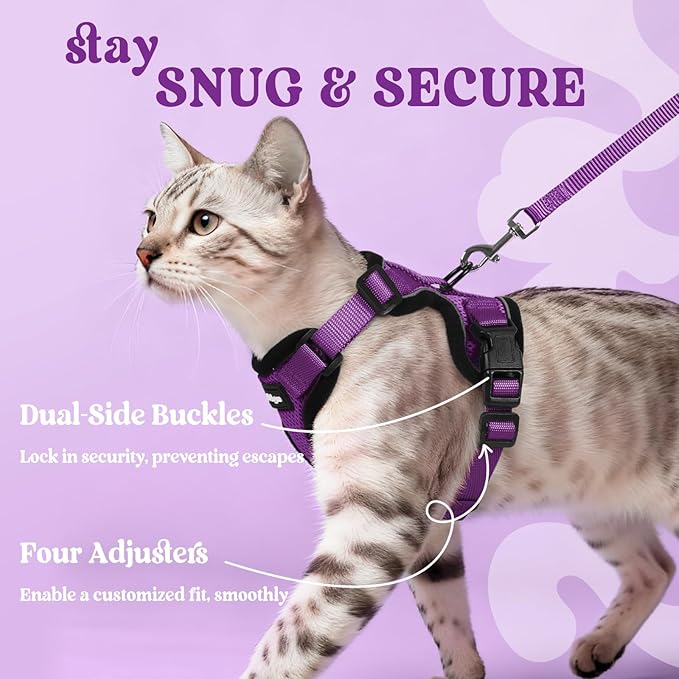 rabbitgoo Cat Harness and Leash for Walking, Escape Proof Soft Adjustable Vest Harnesses for Cats, Easy Control Breathable Reflective Strips Jacket, Purple, XS