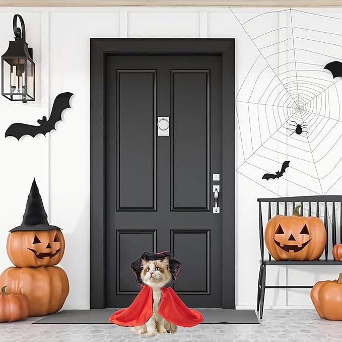Qiansail Cat Cape Vampire Cloak Halloween Dog Costume Pet Cosplay Apparel Outfit Decor Accessories for Puppy Kitten (Black&Red)