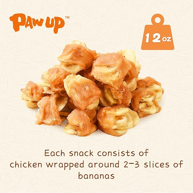 PAWUP Dog Treats Chicken Wrapped Banana Slice, Rawhide and Gluten Free, w/Taurine Low Fat Healthy Chewy Training Treats, for Small Medium Large Dogs, 12.5 oz