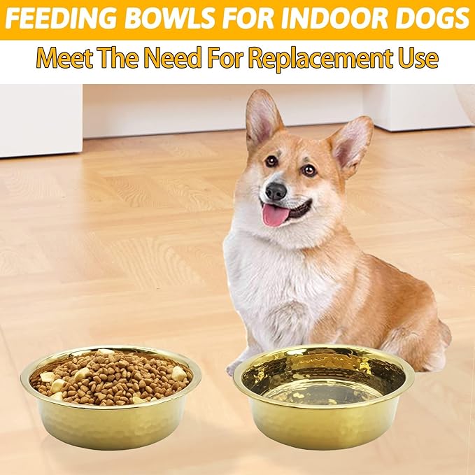 kathson 3pcs Premium Stainless Steel Dog Bowls, Hammered Thickened Metal Dog Bowl Feeding or Water Bowls for Small/Meidum/Large Sized Dogs&Cats Stackable Metal Cat Bowl Dishwasher Safe 7.1 Dia.