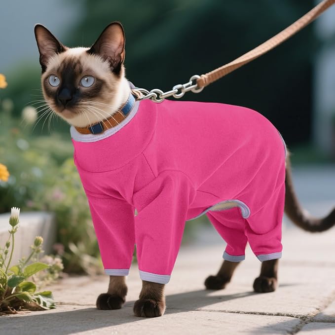DENTRUN Cat Clothes for Hair Control with Hair Sticky Fabric - Soft Recovery Suit & Breathable Lint-Resistant Cat Sweater for Cats Only, Kitten Onesie Pajamas, XL, Bright Pink