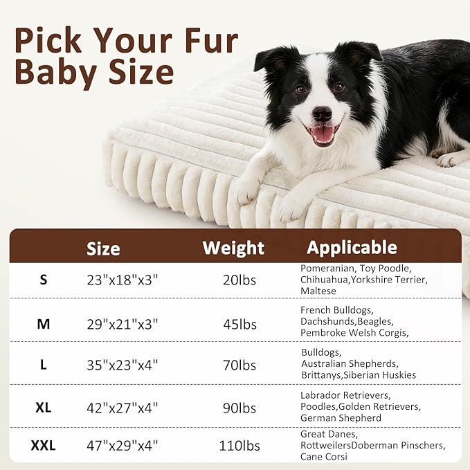 Dog Beds Large Sized Dog, Flat Pet Beds with Removable Washable Cover, Pet Mat Cute Pet Crate Bed Thick Shredded Chopped Crate Foam & Anti Slip Bottom for Indoor, 35"x23"x4" Cream