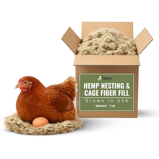 Hemp Nesting Fiber - 1 lb Chicken Nest Box Pad Hemp Fiber Fill - Absorbent DUST Free- Egg Laying Chickens coop, Horse stall, Rabbit, Reptile, Hamster, Cage Fibre, FiberFill Washable - Grown in USA