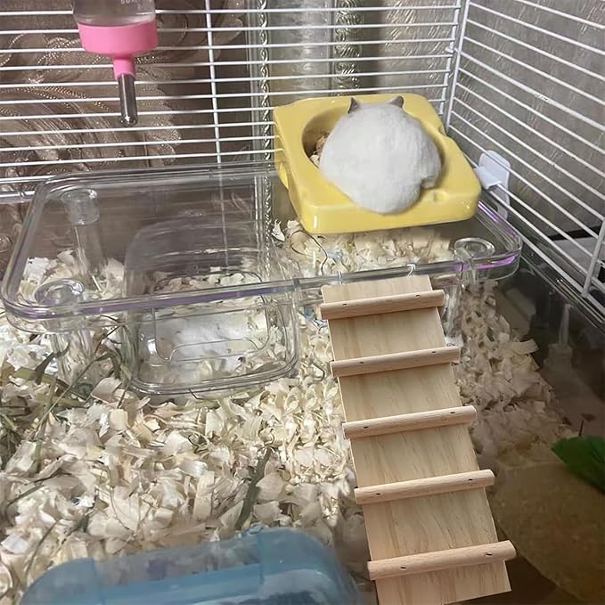 Hamster Platform 4Pcs Acrylic Small Animal Stand Climbing Toy Stuff with Wood Ladder for Dwarf Syrian Hamsters Gerbils Mice Sugar Glider Reptile Bird