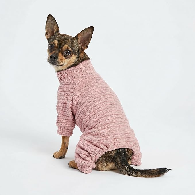 Fitwarm Turtleneck Knitted Dog Sweater Puppy Pajamas Thermal Doggie Winter Clothes Knitwear Pet Coats Cat Apparel Pink Large