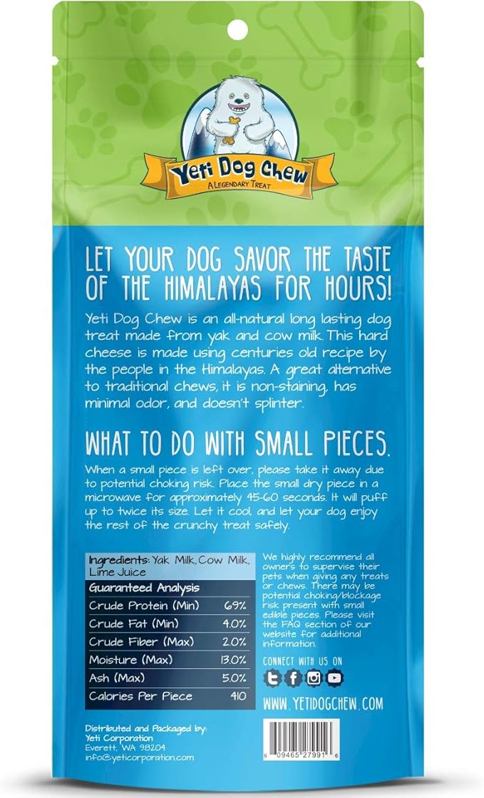 Yeti Dog Chew - Yak Cheese Himalayan Dog Chews - Healthy Long Lasting - Yak Chews for Large, Medium and Small Dogs - Yak Bones for Dogs - Natural Yak Cheese Dog Chews - Large, 3.5 oz, Piece