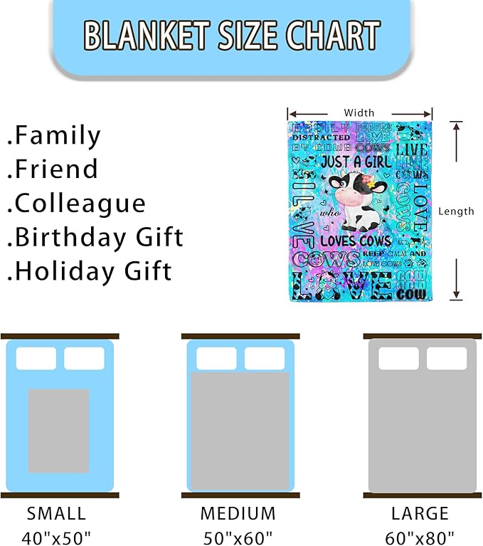Cow Blanket Gifts for Cows Lovers Soft Flannel Cow Throw Blanket Birthday Stuff Gifts Bedding Decor for Kids Adults 50"x40"