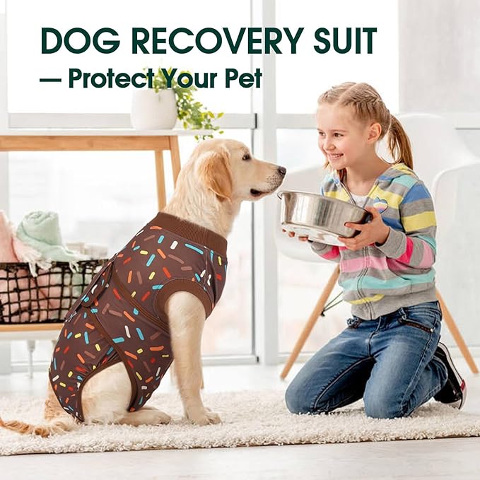 Kuoser Dog Recovery Suit for Post-Surgery Care, Spay Neuter Bodysuit for Female & Male Dogs, Anti-Licking Surgical Onesie, Snug Fit for Abdominal Wound Protection & Skin Healing, Brown M