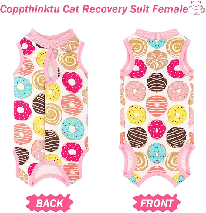 Coppthinktu Cat Recovery Suit Female Cats Onesie for Cats, Breathable Cat Surgery Suit for Surgical Abdominal Wounds Skin Diseases, Cute Kitten Spay Recovery Suit E-Collar Alternative Anti Licking