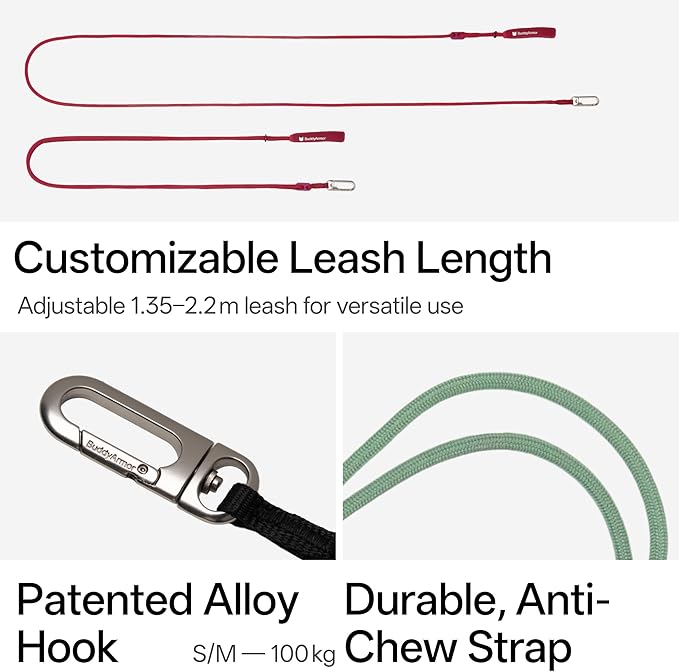 Hands Free Cat Leash Lightweight 5.6-10.1FT Adjustable Durable Rope Leash with Padded Handle, Versatile Crossbody Waist Lead for Cats Puppy≤26lbs Outdoor Walking (Burgundy, M 5.6-10.1FT)
