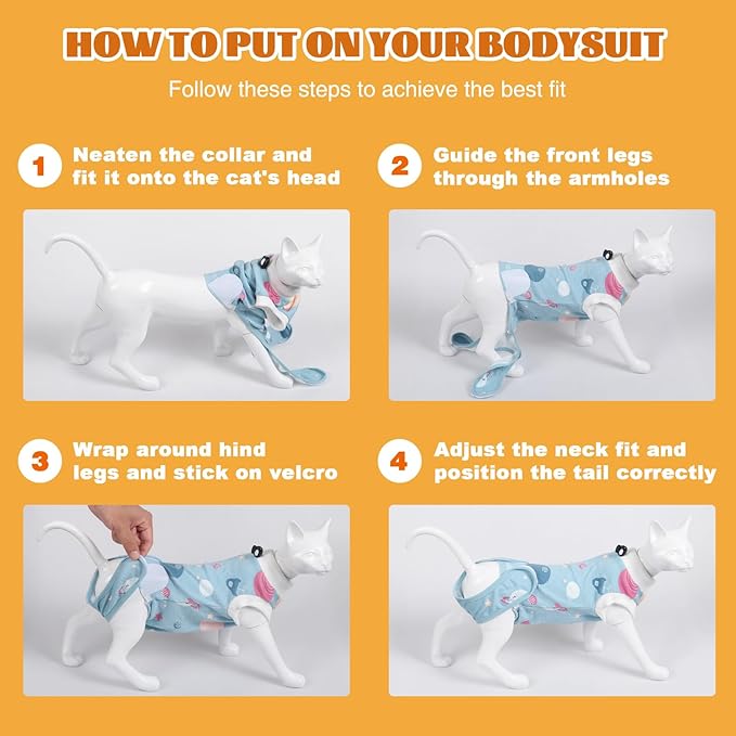 Cat Surgery Recovery Suit, Anti Licking Postoperative Onesie with Roll-Up Design, Soft Breathable Bodysuit Shirt for Female Spay Male Neuter Abdominal Wound Kitten E-Collar Cone Alternative